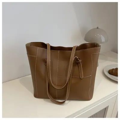 Vintage Stitching Large Brown Tote Bag Women 2024
