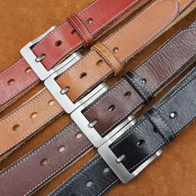 Men's Cowhide Pin Buckle Belt Brown Leather