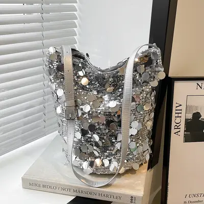 Women Sequin Crossbody Bag Large Capacity Gold Sparkle