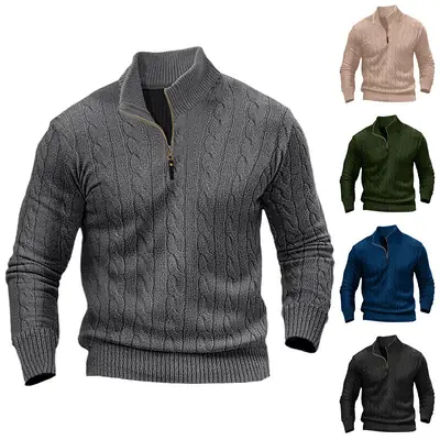 Men's Beige Twist Half-Zip Sweater Base Shirt