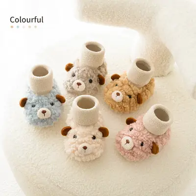 Autumn and Winter Baby Shoes Toddler Shoes Non-slip Soft Bottom Shoes and Socks Indoor Baby Shoes Newborn Cotton Shoes Cartoon Lamb Fleece