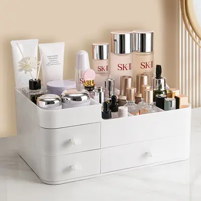 White Makeup Storage Box with Drawers for Cosmetics & Skincare