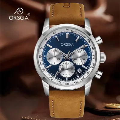 ORSGA Men's Waterproof Chronograph Watch Brown Leather Band