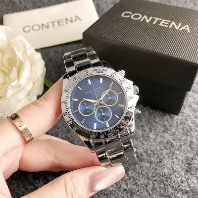 Watch Men's Non-mechanical Watch Steel Strip Business Movement Watch Automatic Three-eye Waterproof Fashion Watch with Calendar