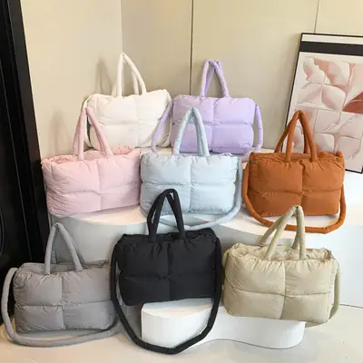 Women Cotton Padded Shoulder Bag Large Capacity 2024