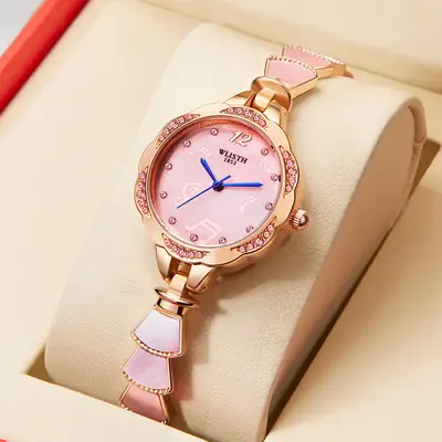 Women's Pink Quartz Watch with Pearl Strap
