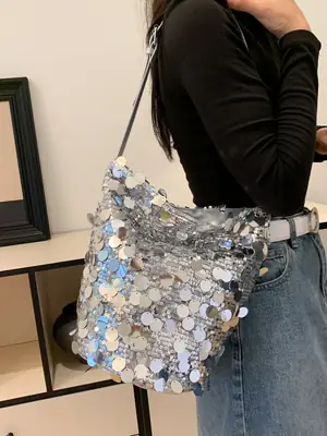 Sequins Embellished Women's Shoulder Bag Large Capacity
