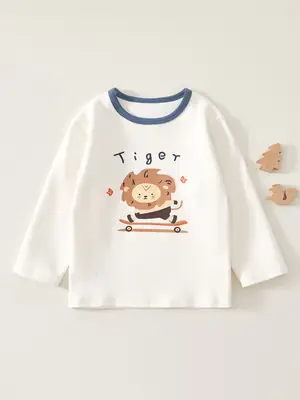 Kids Long Sleeve T-Shirt White Korean Style Cartoon Top