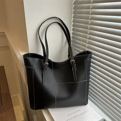 2024 Summer Women's Beige Leather Tote Bag Large Capacity