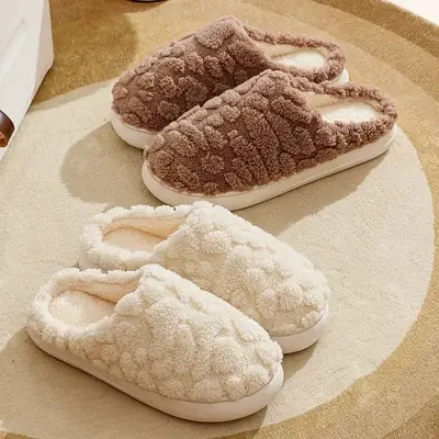 Factory Wholesale  Cotton Slippers for Autumn and Winter Household Plush Couples Warm Non-Slip Home Shoes Supermarket Spot