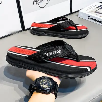 Men Cross-Brand Black Red Flip Flops Summer Casual