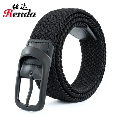 Men's Beige Nylon Braid Belt with Black Buckle