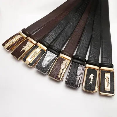 Men's Black Croc Belt with Gold Buckle & Joker Logo