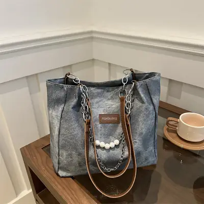 Women's Gold Velvet Shoulder Tote Bag with Chain Strap