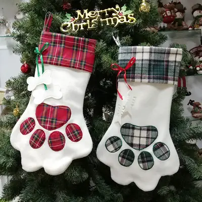 Christmas Sock Gift Bag Red Plaid White Candy Bag