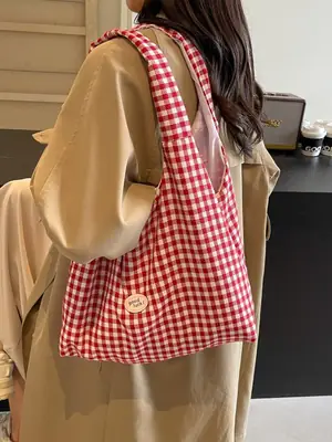 Red Plaid Shoulder Bag for Women 2026