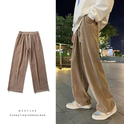 Men's Corduroy Wide-leg Pants Brown Winter