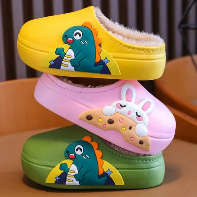 Children's cotton slippers winter indoor non-slip warm boys and girls waterproof soft bottom home baby Mao Mao outer wear cotton shoes