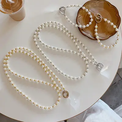 Retro Pearl Bead Chain Mobile Case Long Lanyard
