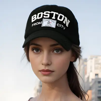 BOSTON Letter Baseball Cap Black Embroidered
