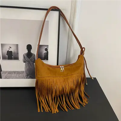 Black Fringe Shoulder Bag for Women 2024