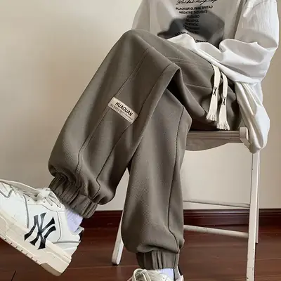 Men's 2024 Gray Sweatpants with Splicing Design