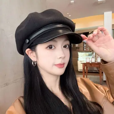 Women's Black Octagonal Beret Cap Spring Autumn Wear