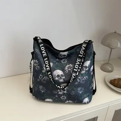 Nylon Skull Floral Shoulder Bag for Women