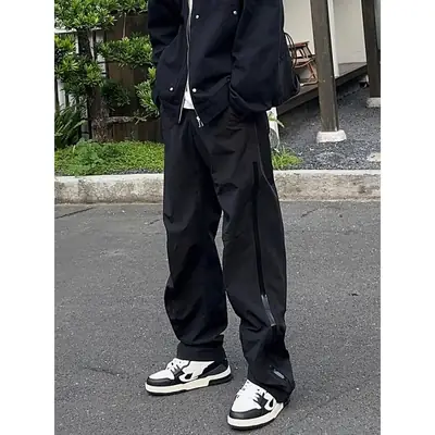 Men's Black Windproof Ice Silk Straight Pants