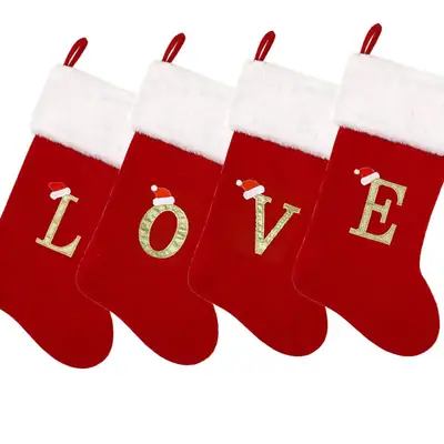 Red Embroidered Christmas Socks with Letter Design