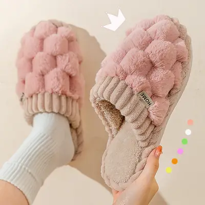 Cotton Slippers for Women 2024 Winter New Indoor Home Household Warm Fleece-lined Furry Shoes Couple Warm Cotton Slippers for Men