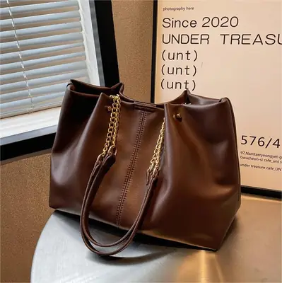 Brown Leather Chain Shoulder Bag for Women
