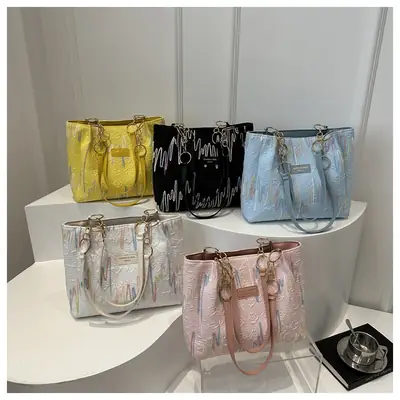 Black White Print High Shoulder Tote Bag for Women