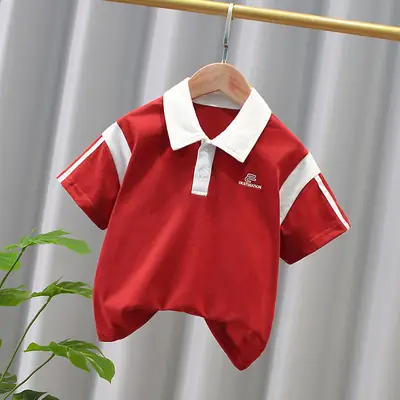 Boys Red Polo Shirt Summer 2024 New Style