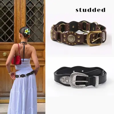 Black Rhinestone Belt for Women Vintage Western Style
