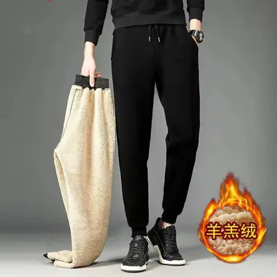 Men's Black Plush Warm Pants Large