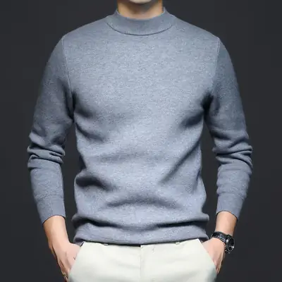 Men's Navy Slim Fit Semi-High Collar Sweater