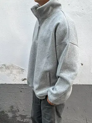 Men Grey Heavy Weight Half Zip Sweatshirt