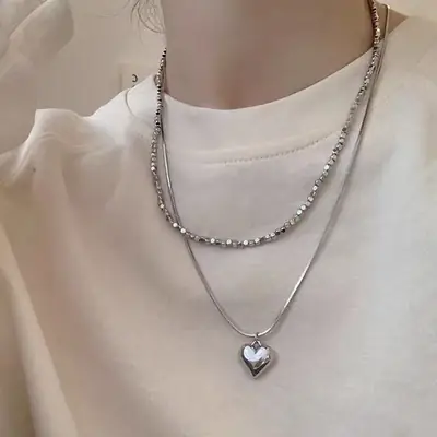 Sweet Heart Pendant Double Layer Necklace for Women