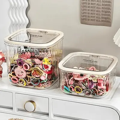 Children's Hair Accessories Storage Box Desktop Girl's Rubber Band Hair Rope Hair Clip Hair Rings Hair Band Transparent Jewelry Box