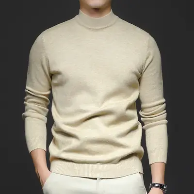 Men Navy Slim Fit Semi-High Collar Sweater