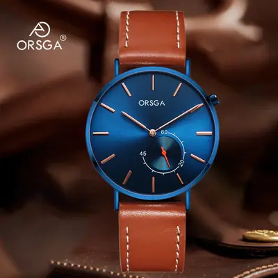ORSGA Men's Blue Analog Watch with Leather Strap