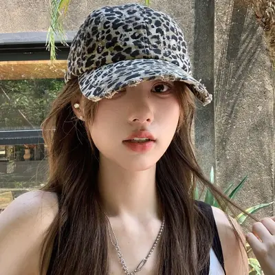Women Leopard Print Baseball Cap with Wide Brim