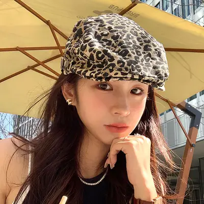 Leopard Print Forward Hat for Women Retro Face Show