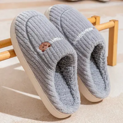 Women Winter Wool Slippers Grey New 2025