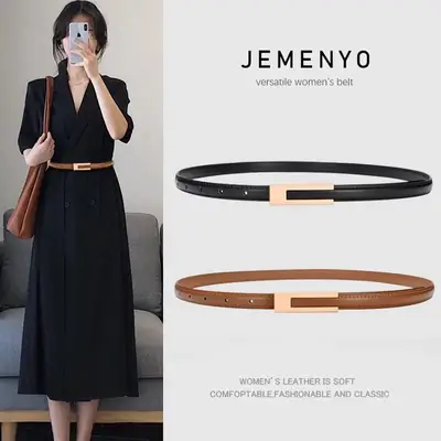 Women's Black Genuine Leather Belt Retro Decorative Waist Belt