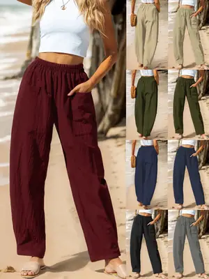 Women's Elastic Waist Casual Pants Black Spring Summer