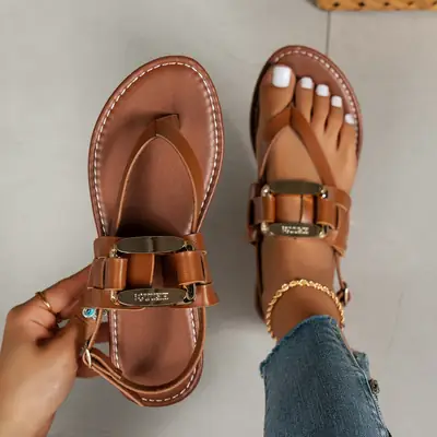 Size 36-43 2025 Summer Vacation Flat Buckle Sandals Flip-Flops for Women with Hollow Design, Comfortable and Versatile