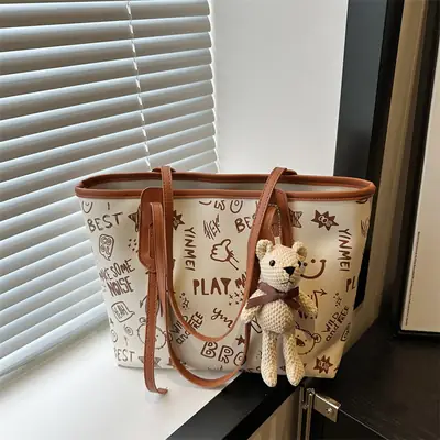 Women Large Capacity Graffiti Tote Bag Shoulder Bag 2024