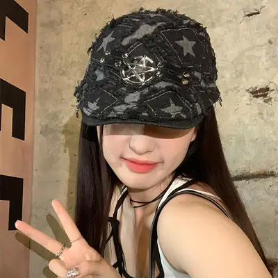 Punk Star Denim Beret Women Summer Newsboy Cap